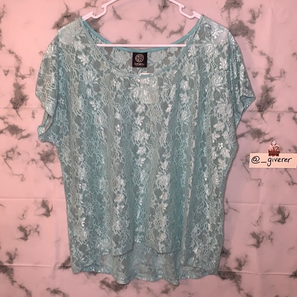 Large Aqua All Over Lace T Shirt Bobeau Shirt - Picture 2 of 13